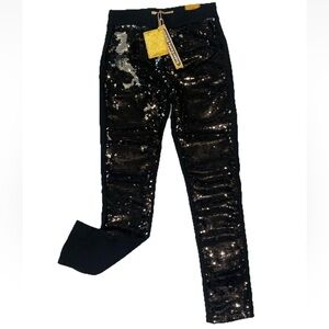 Hybrid And Company Black And Silver Front Sequin Stretch Leggings Small